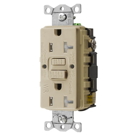 HUBBELL WIRING DEVICE-KELLEMS Heavy Duty Commercial Tamper-Resistant/Weather Resistant AUTOGUARD® Self-Test GFCI Receptacle (Assembled In USA), 20A, Ivory GFTWRST20IU